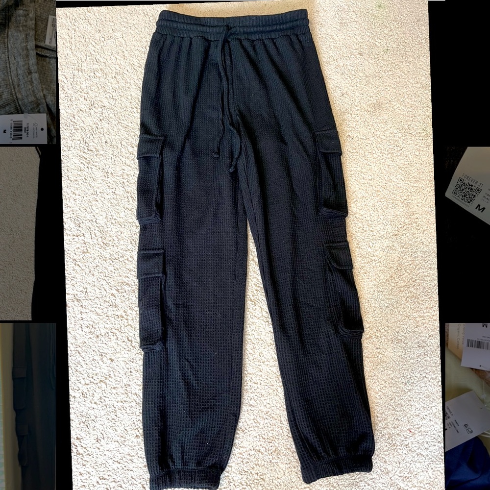 Black knit cargo pants
